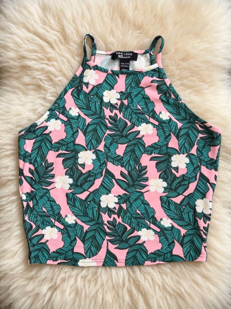 Girls New Look 915 Tropical Print Racer Neck Cami Vest Top Age 12-13 Green Pink