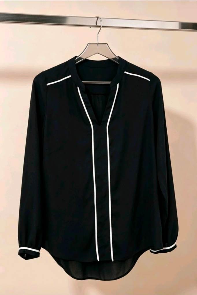 Womens contrast binding Long sleeve shirt blouse size 6