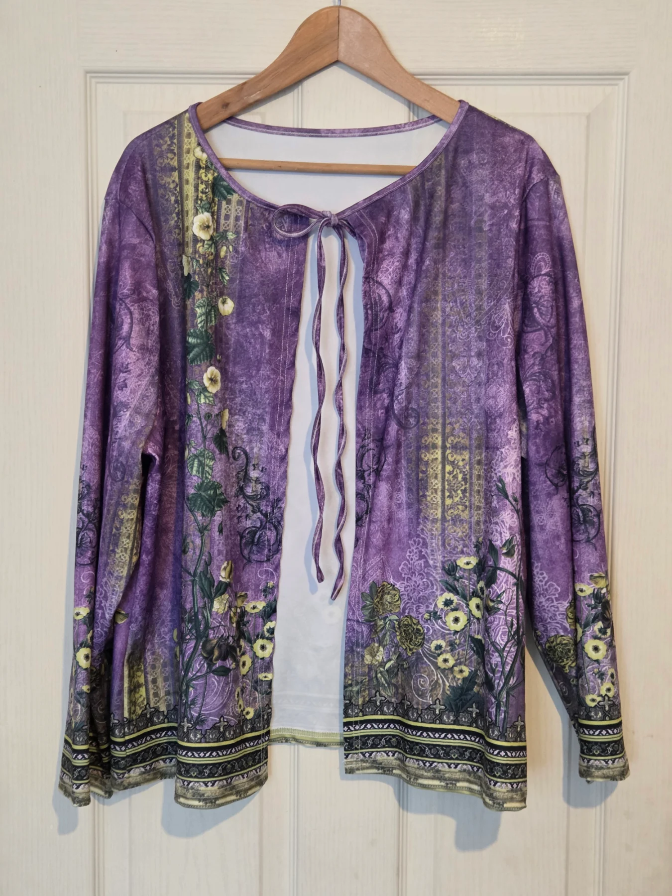 Purple Floral Tie-Back Long Sleeve Top — UK 22–24