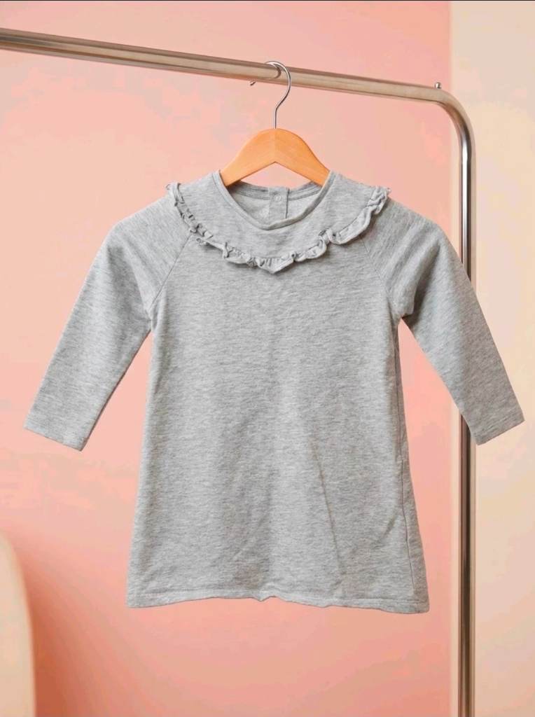 Girls Marks and Spencer Frilly neck sweater dress age 3-4 grey