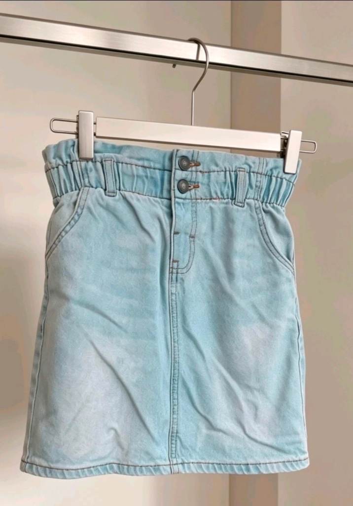 Girls denim paper bag waist skirt age 10-11