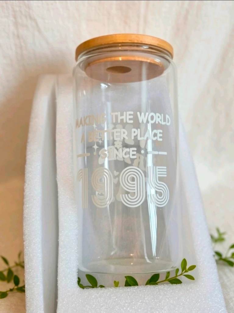 New 30th Birthday 1995 Glass Cup Glass Straw Gift Set