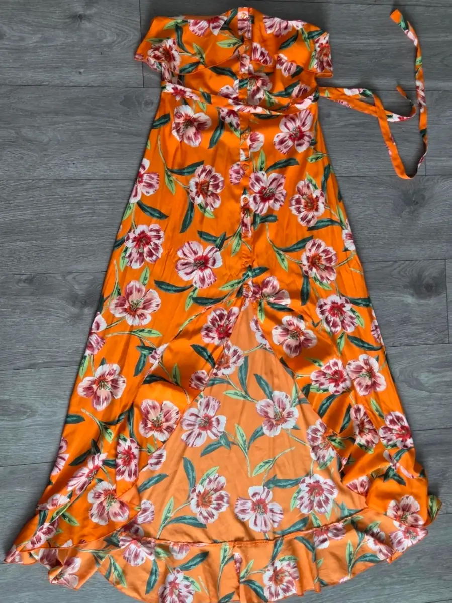 Boohoo Influence Orange Floral Strapless Maxi Dress – Size UK 12 – Brand New with Tags