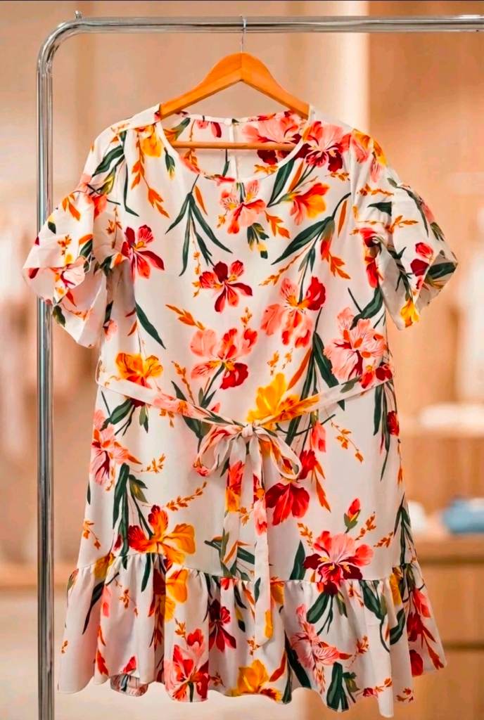 Womens floral drop waist ruffle hem dress size 8-10