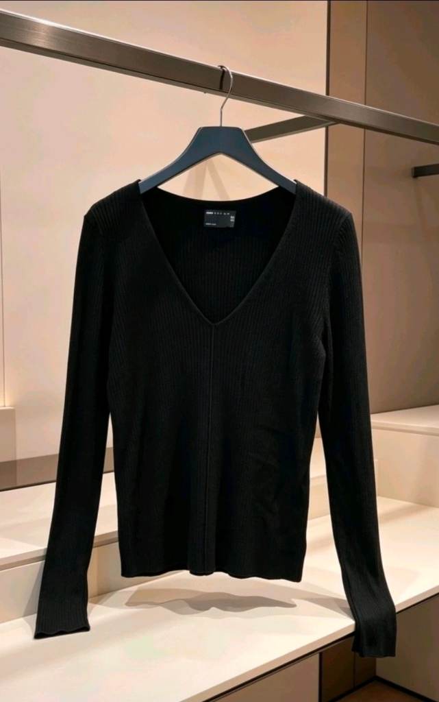 Womens Asos Design Ribbed Sweater Plunge v neck jumper Size 18 black