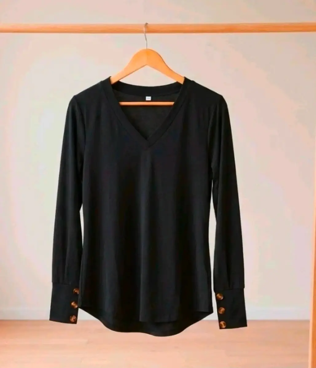 New Womens super stretchy long button sleeve cuff top 10-12
