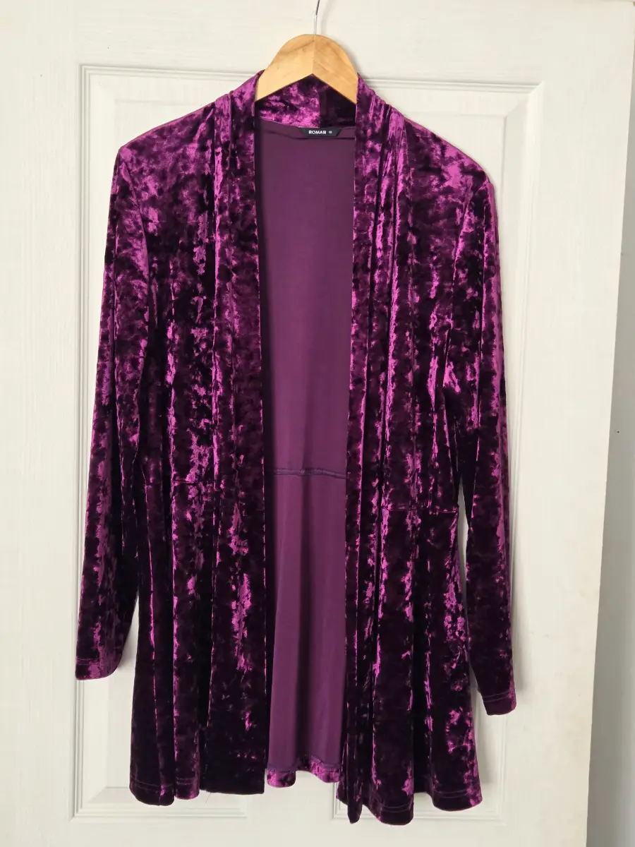 Womens Roman Crushed Velvet Blazer Jacket Plus Size 18 Purple