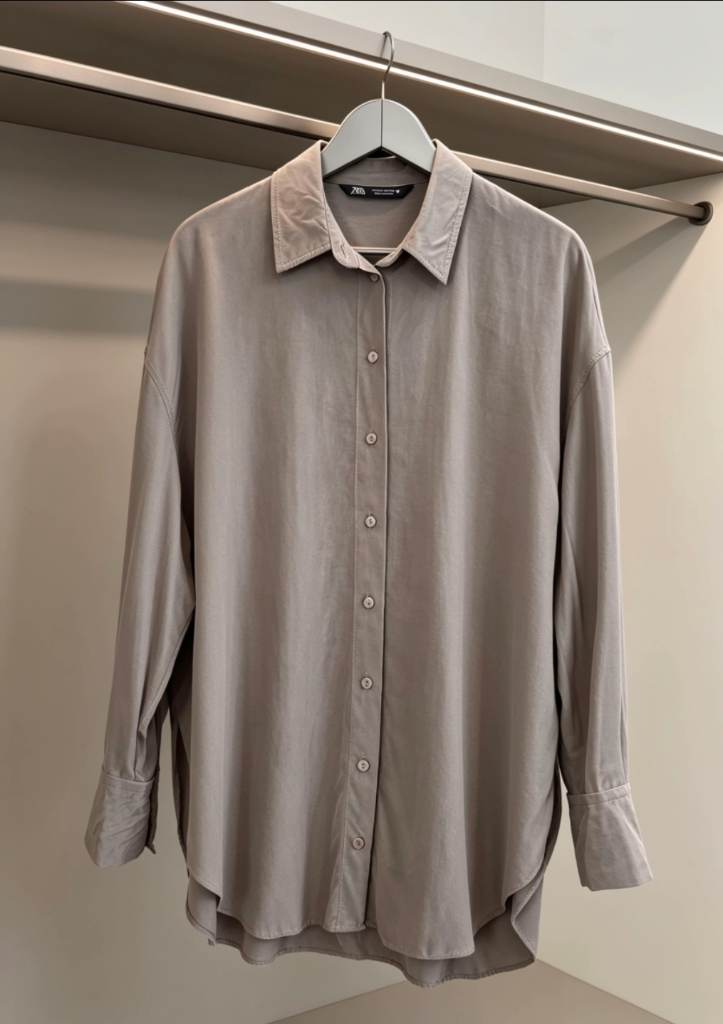 Womens Zara 100% Modal Oversized Button Down Shirt Size 10-12 Green Grey