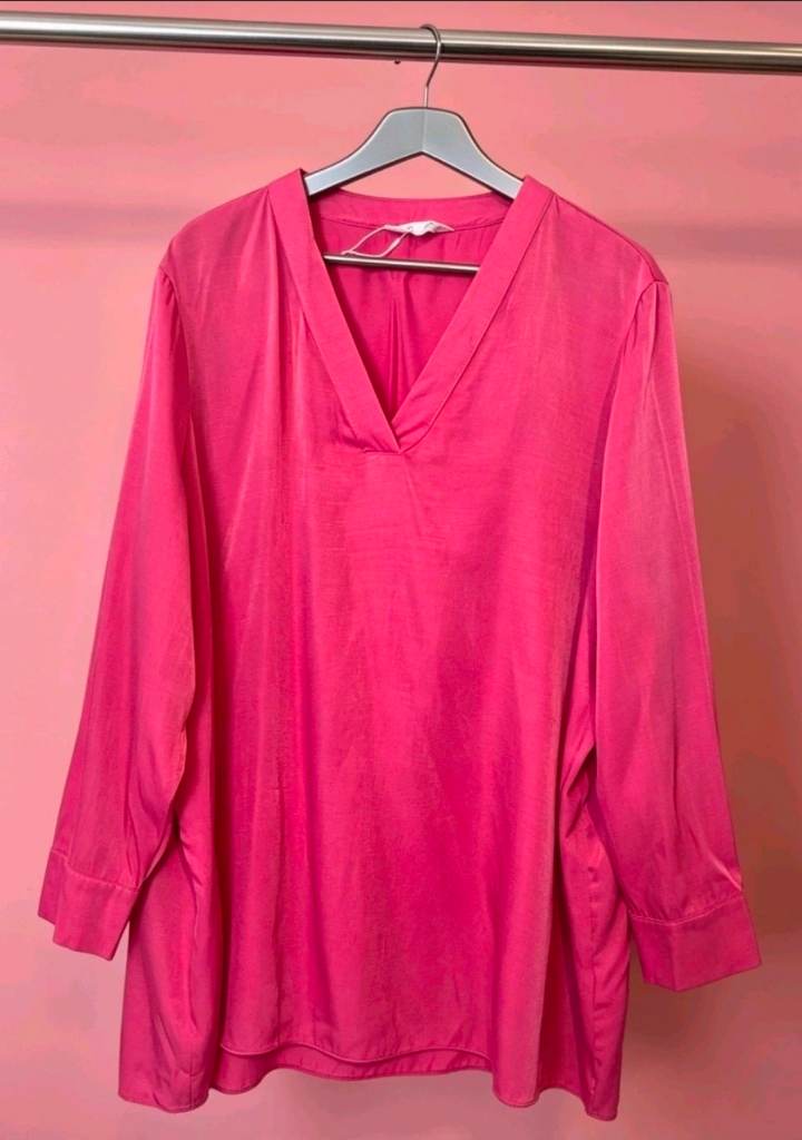 New Womens Pearly Satin Shirt Blouse Top Plus Size 18-20 Pink