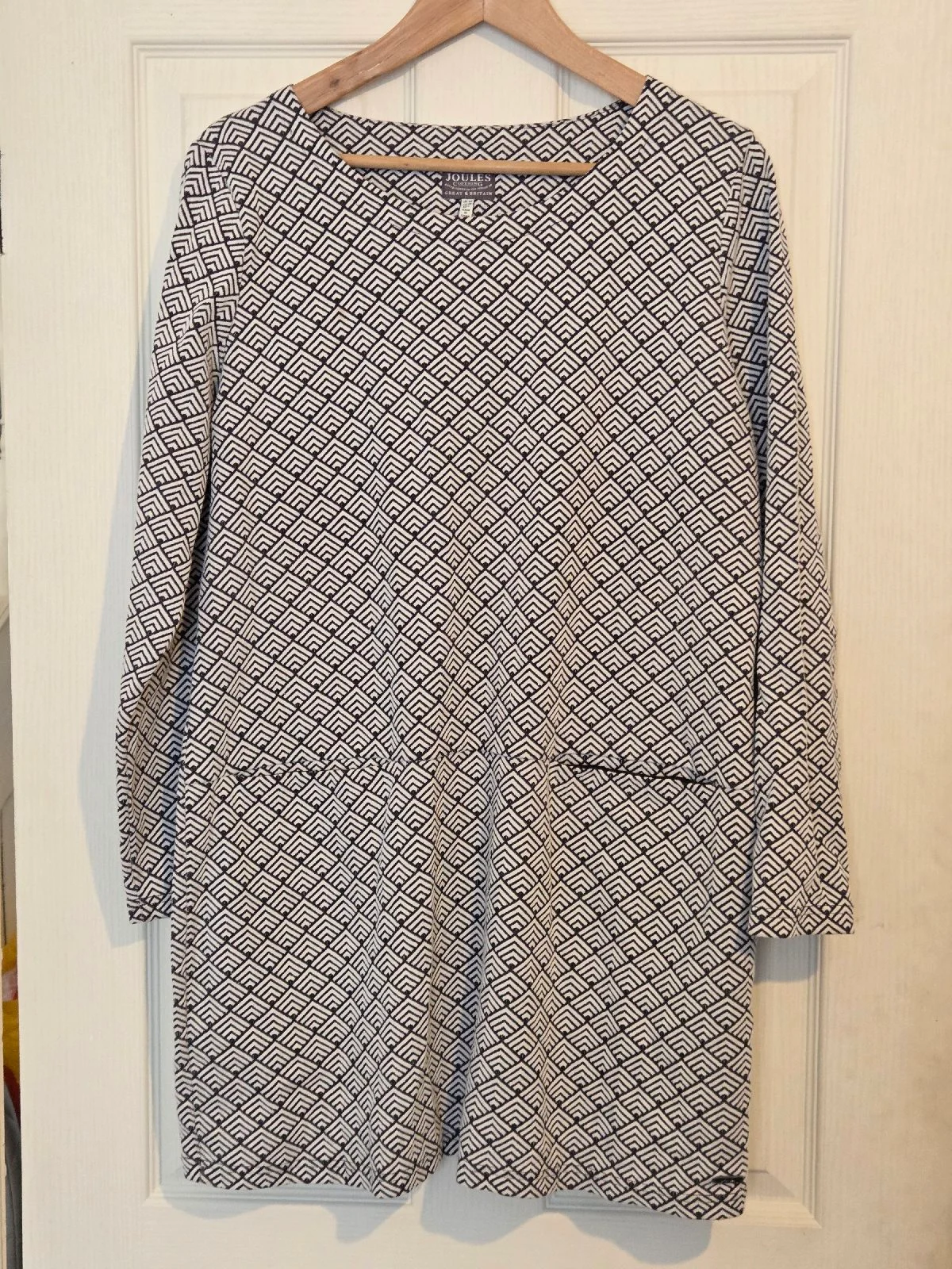 Joules Black & White Geometric Print Tunic Dress — UK 14 — Pristine Condition