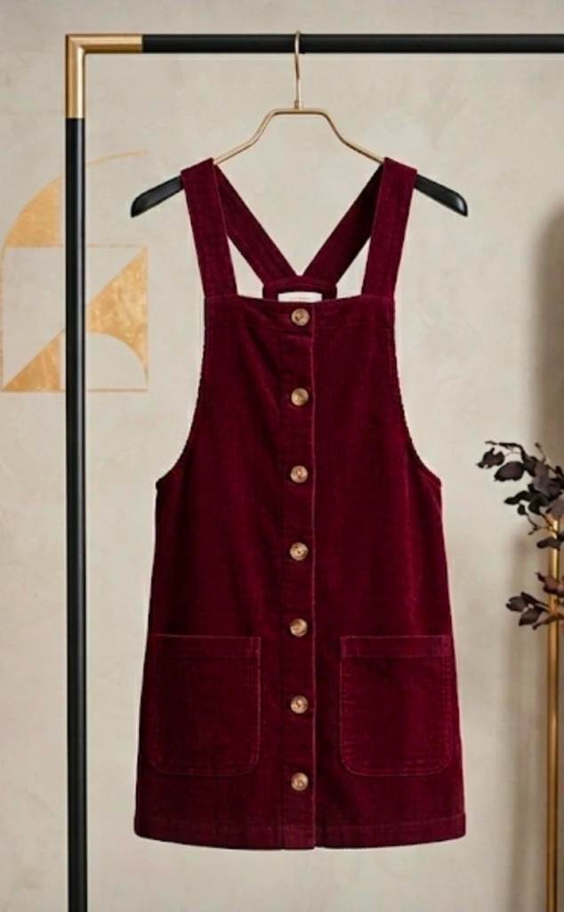 Womens corduroy dungaree dress size 4 burgundy