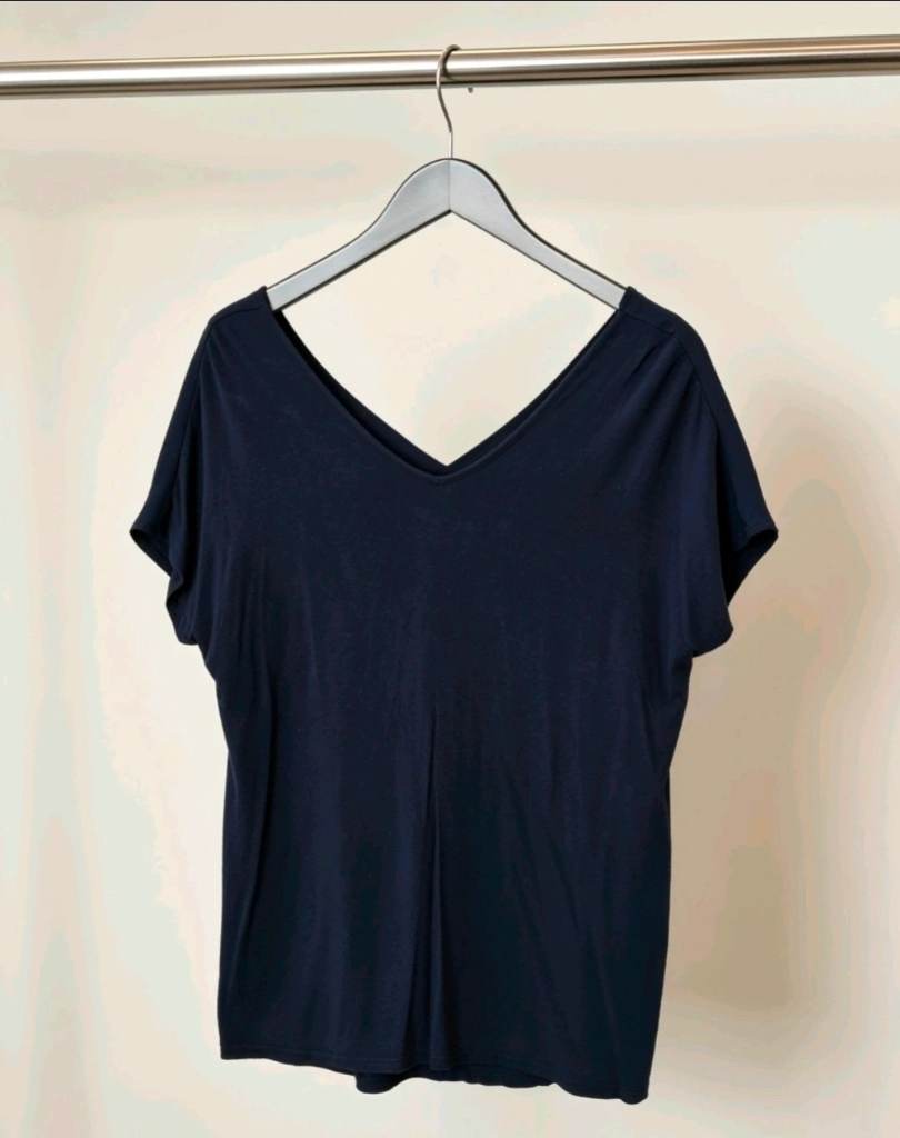 Womens New Look chiffon back tie top blouse Tshirt Size 10 Navy Blue