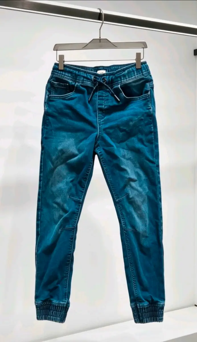 Boys Drawstring Denim Look Joggers Age 7-8 Blue