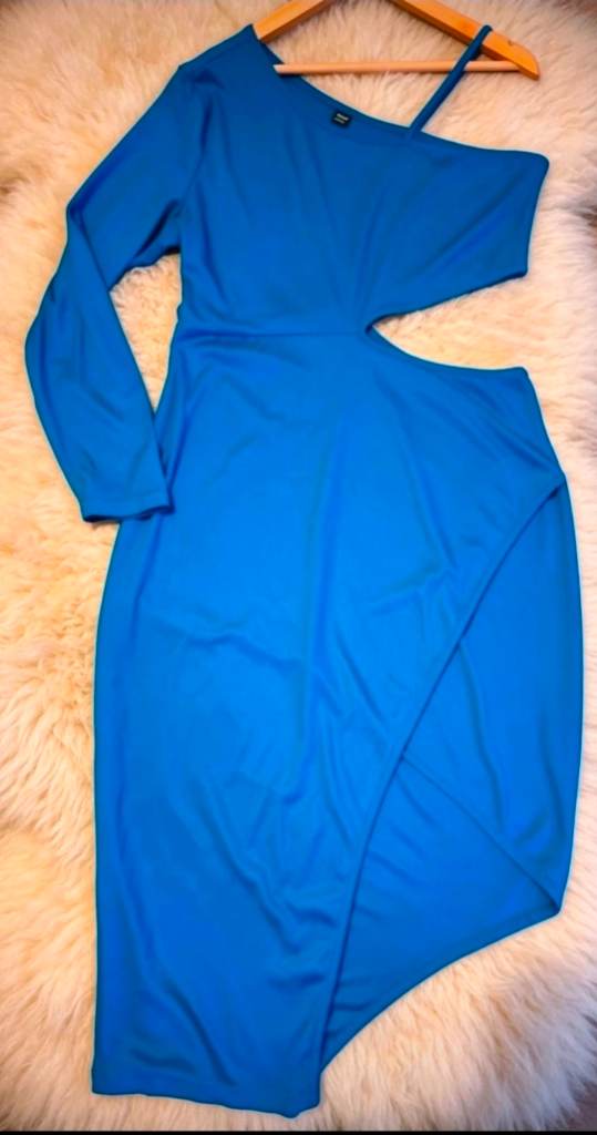 Womens Ribbed Asymmetrical Cut out Bodycon Midi Dress Plus Size 20