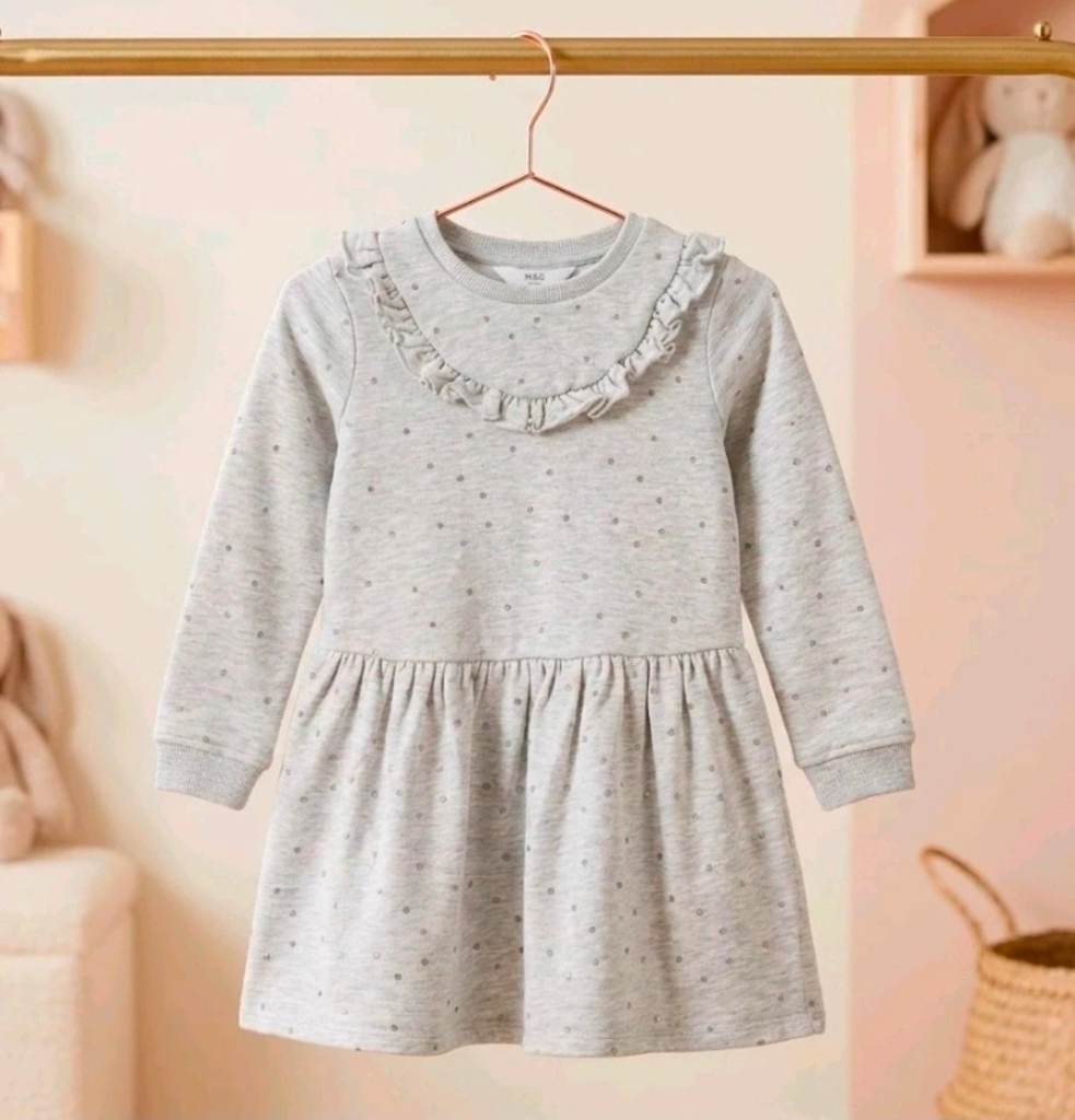 Girls M&S Frilly jumper dress age 3-4 grey