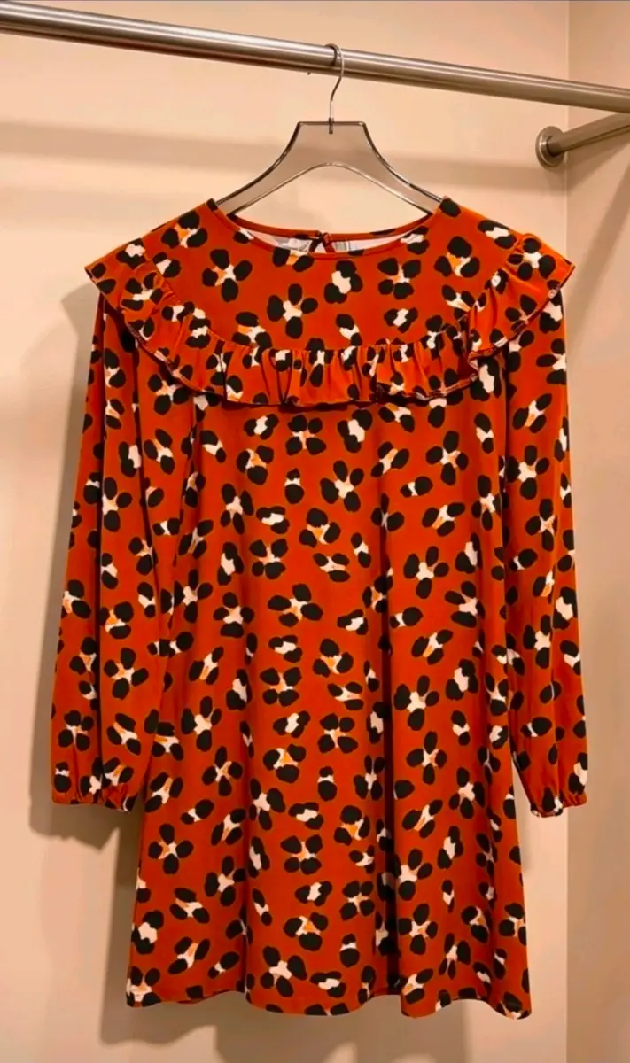 Girls leopard print jersey frill dress age 11