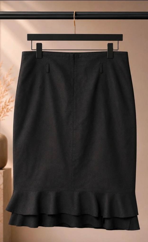Womens Frilly hem 100% linen skirt plus size 20 Black
