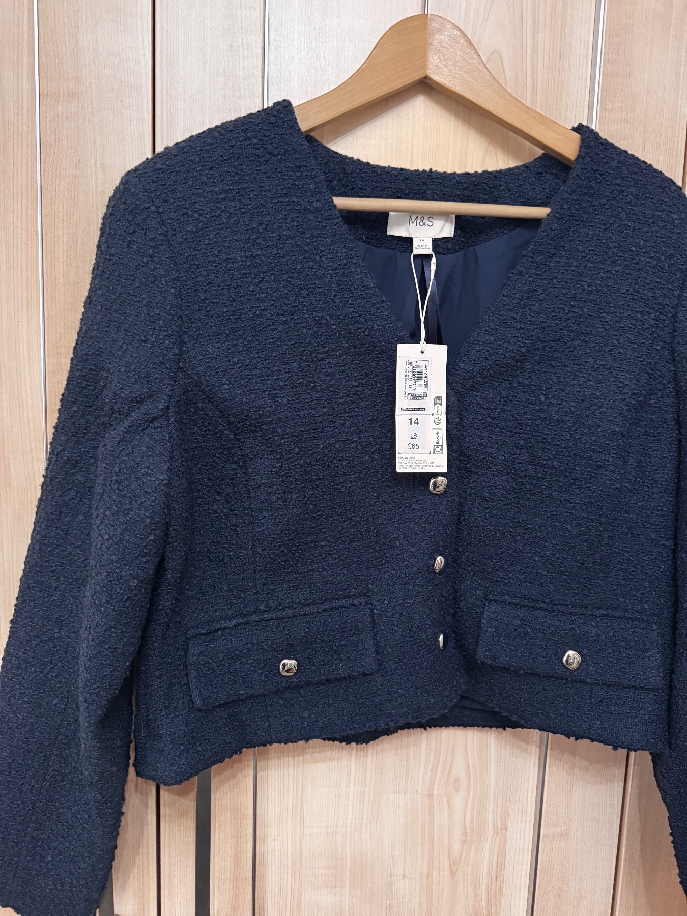 M & S navy Boucle jacket size 14 new with tag