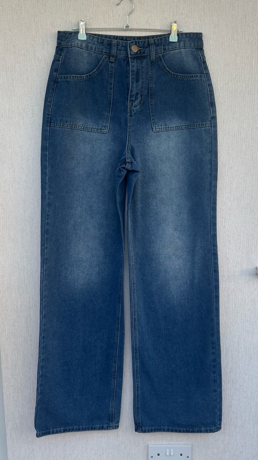 LTS Tall Womens Wide Leg High Waisted denim Jeans mid blue size 12 extra long