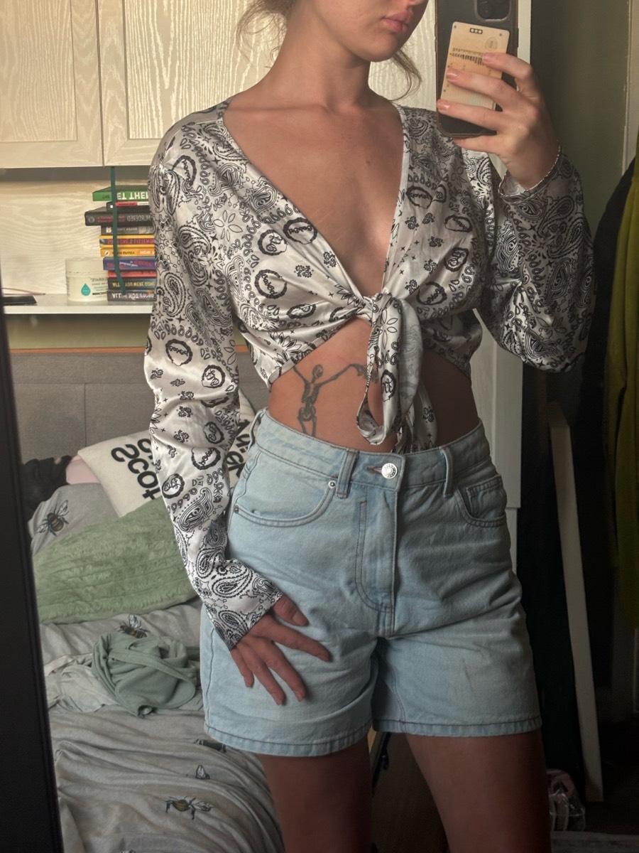 Poster Girl Tie Up Patterned Silk Top/Cover up Small