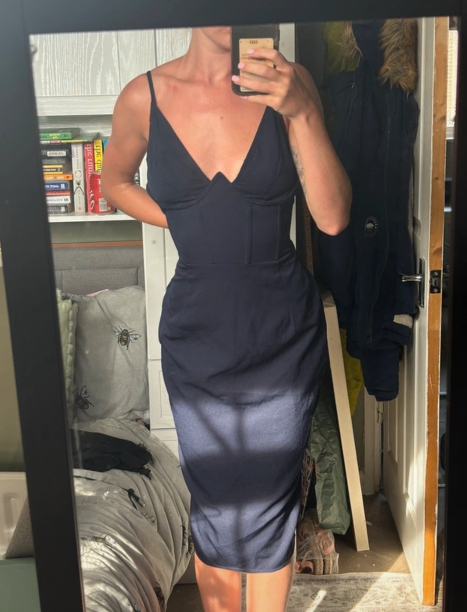 PrettyLittleThing Navy Corset Midi Dress - Size 8