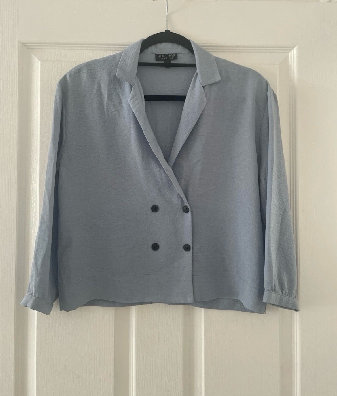 Topshop VB Light Blue Double Breasted Blouse Top Shirt Lapel Collar Size 6