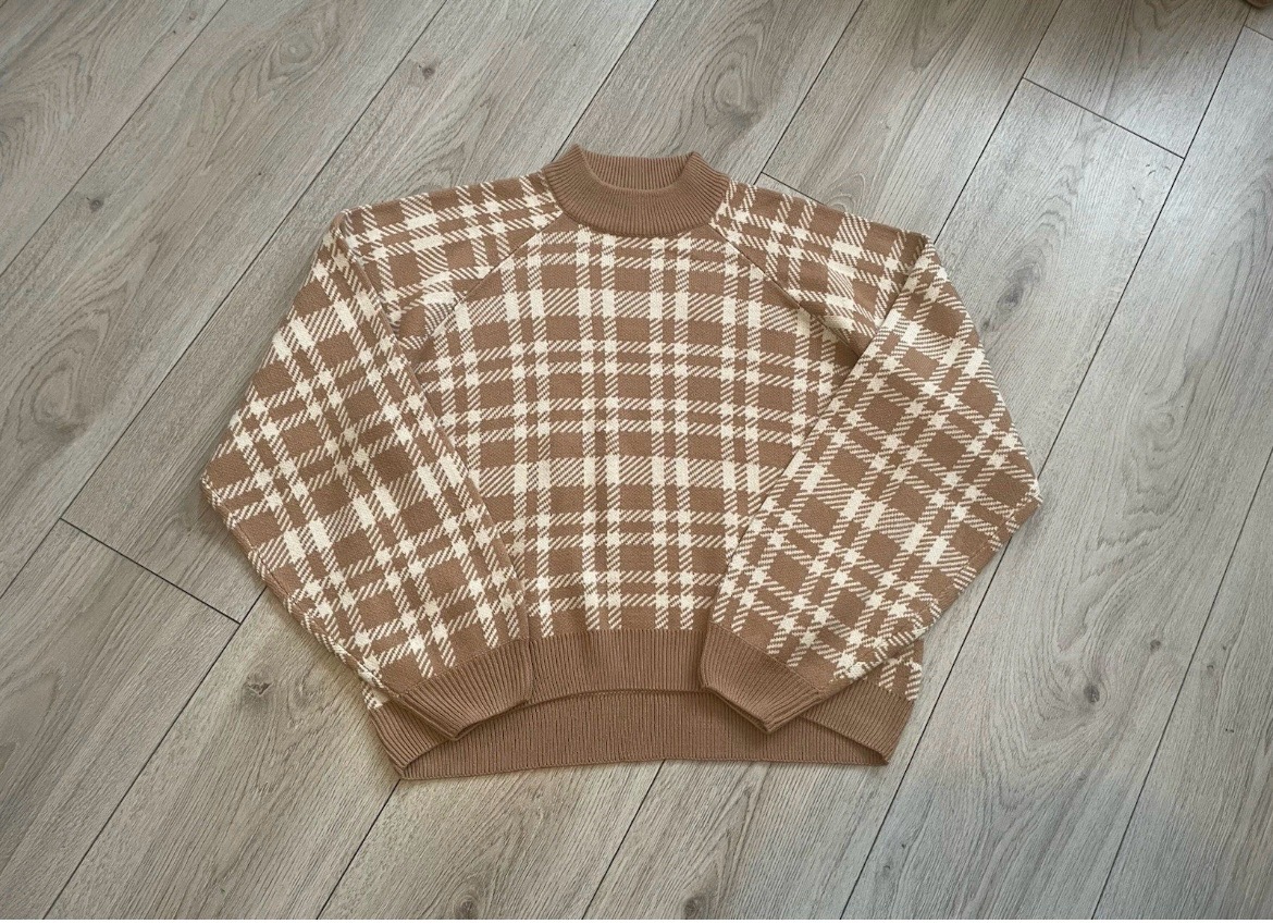 Threadbare EW Cream Beige Dog Tooth Check Long Sleeve Sweater Jumper Top 10