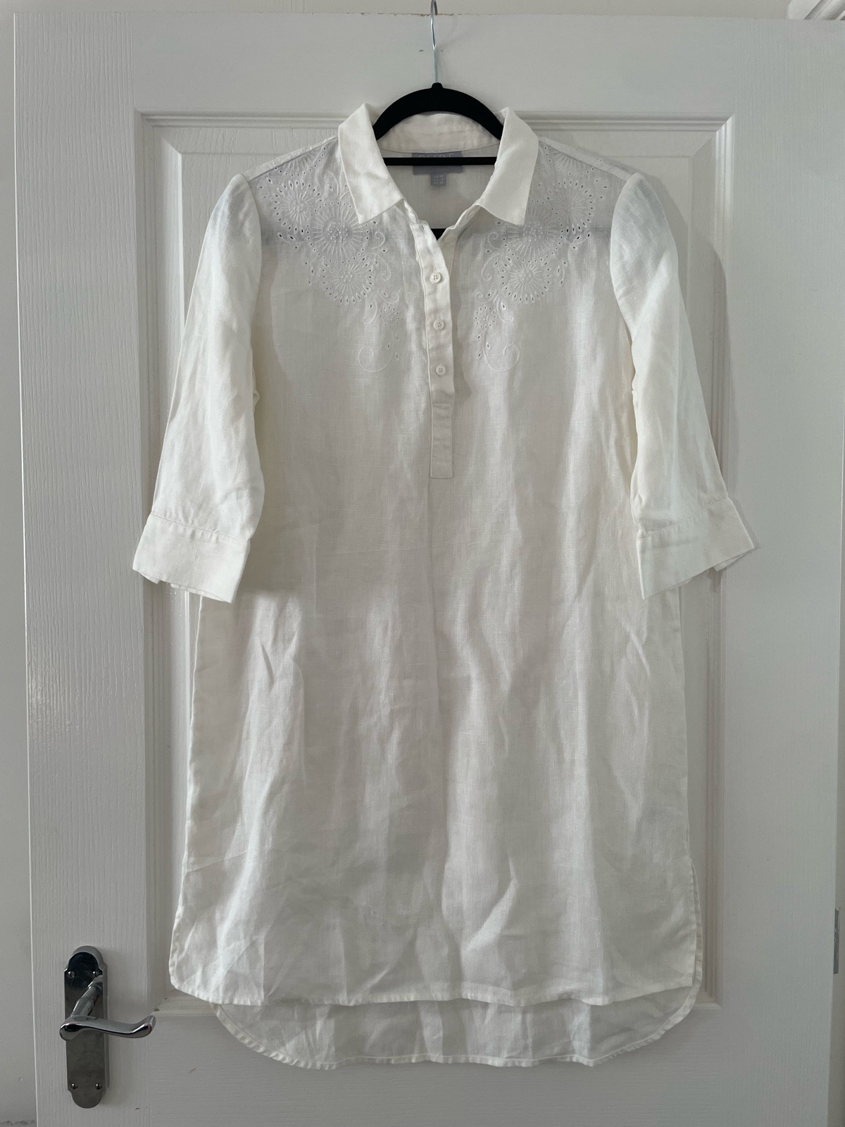 Pure Collection White Linen Tunic Shirt Dress Embroidered Boho Summer Size 10