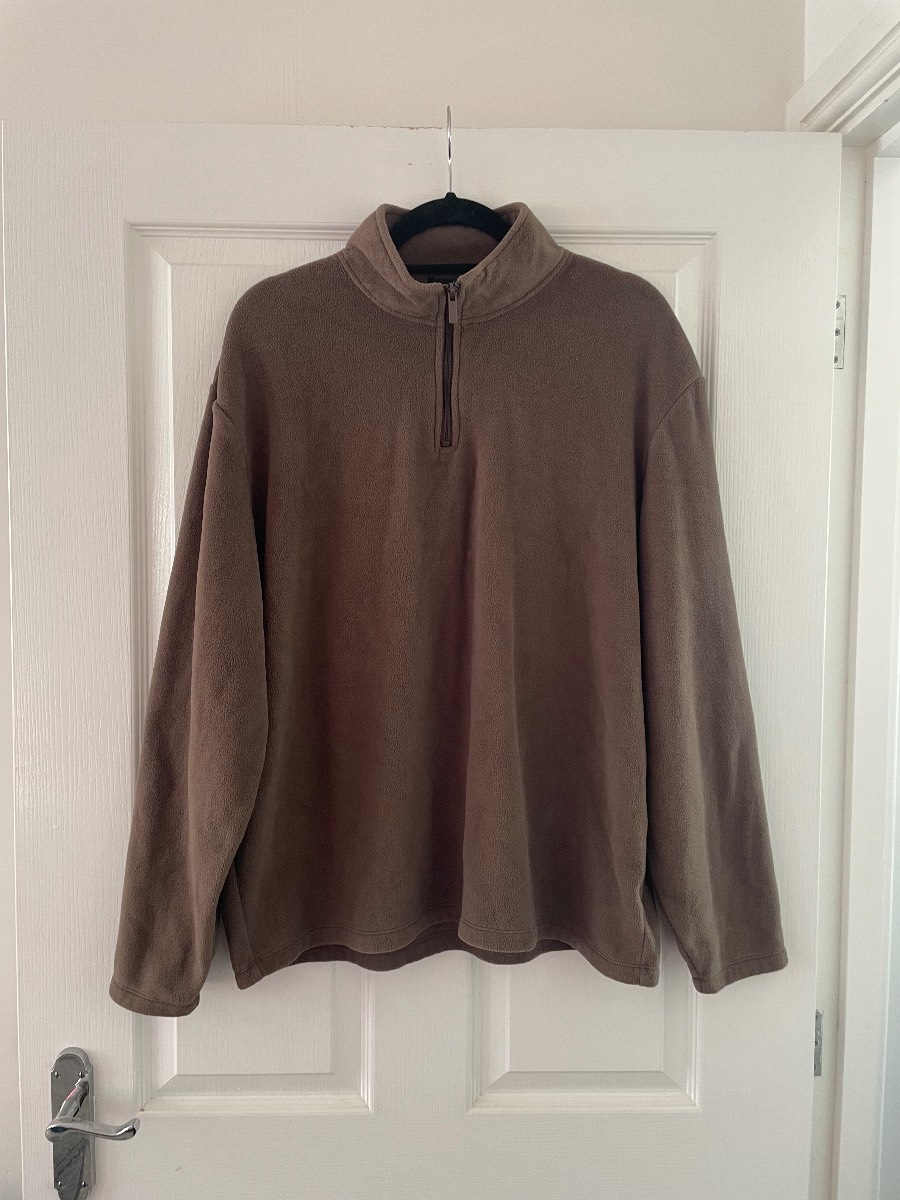 Next V Brown High Neck Micro Fleece Long Sleeve Jumper Top Sweater Size Large