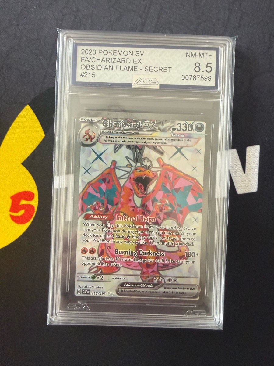Charizard ex 215/197 AGS 8.5 Obsidian Flames Secret Rare Pokémon Slab