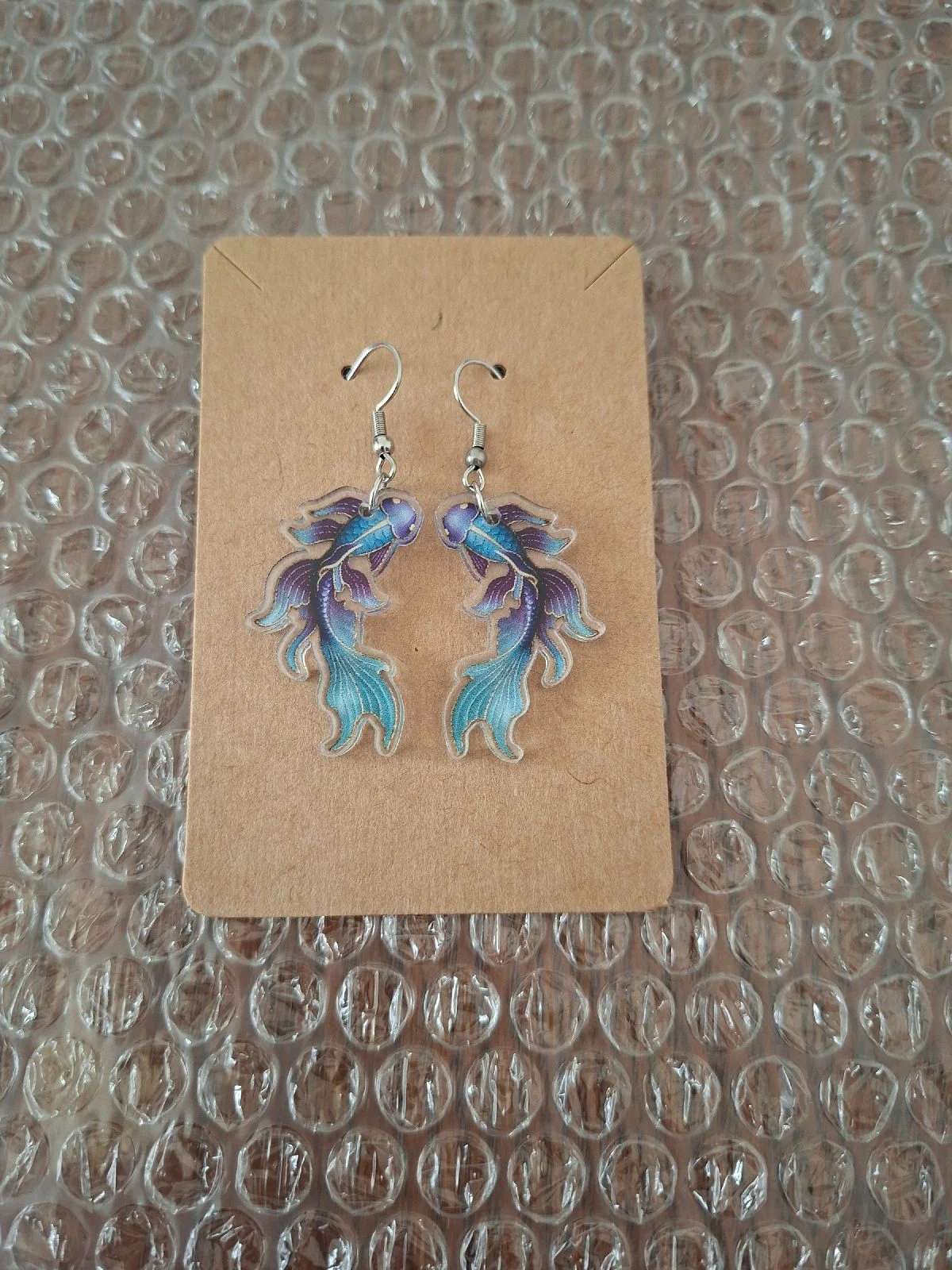Blue And Purple Japanese Style Koi Fish Dangle Drop Earrings