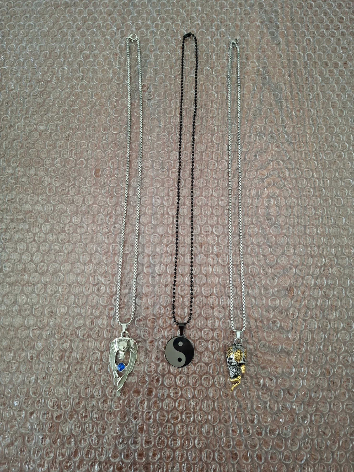 Bundle Of Mens Necklaces Skull, Wolf, Yin-yang