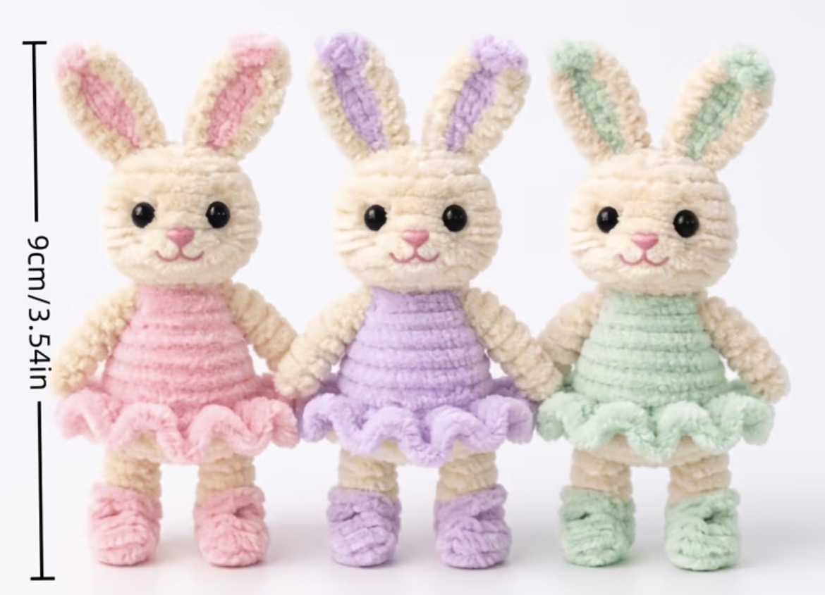 Handmade Craft Kit - 3pcs Animal Series - Ballet Bunny - Includes 3 Styles Pipe cleaners