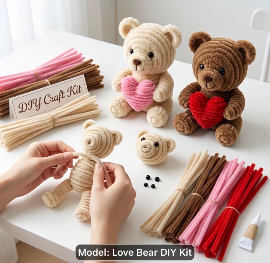Couple's Love Heart Bear DIY Pipe Cleaner Craft Weaving Kit,
