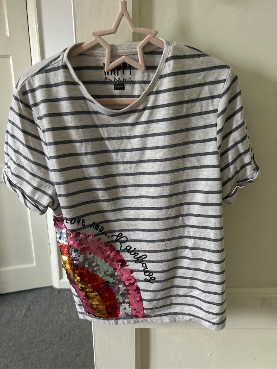 Girls Squin Rainbow T Shirt 9-10 F&f