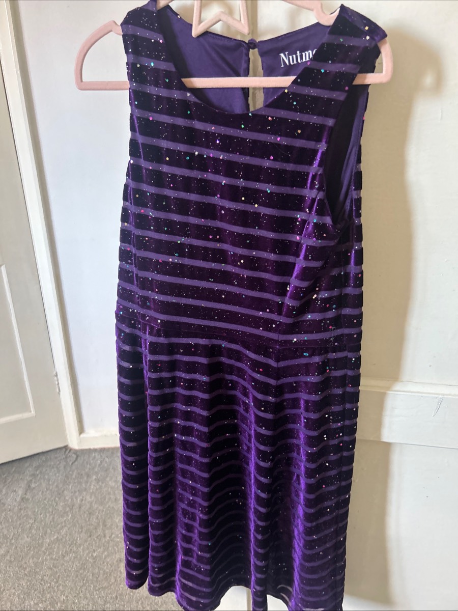 Girls Purple Sparkle Dress 9-10 Nutmeg