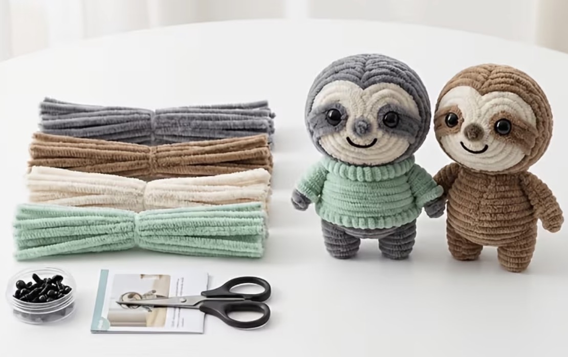 Sloth - Twist Stick Craft Handmade Knitting Kit, Including Cleaning Pipe