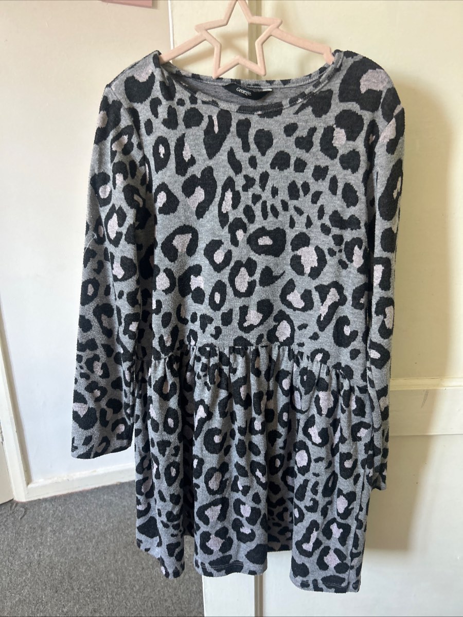 Girls Long Sleeve Leopard Print Short Dress Age 9-10