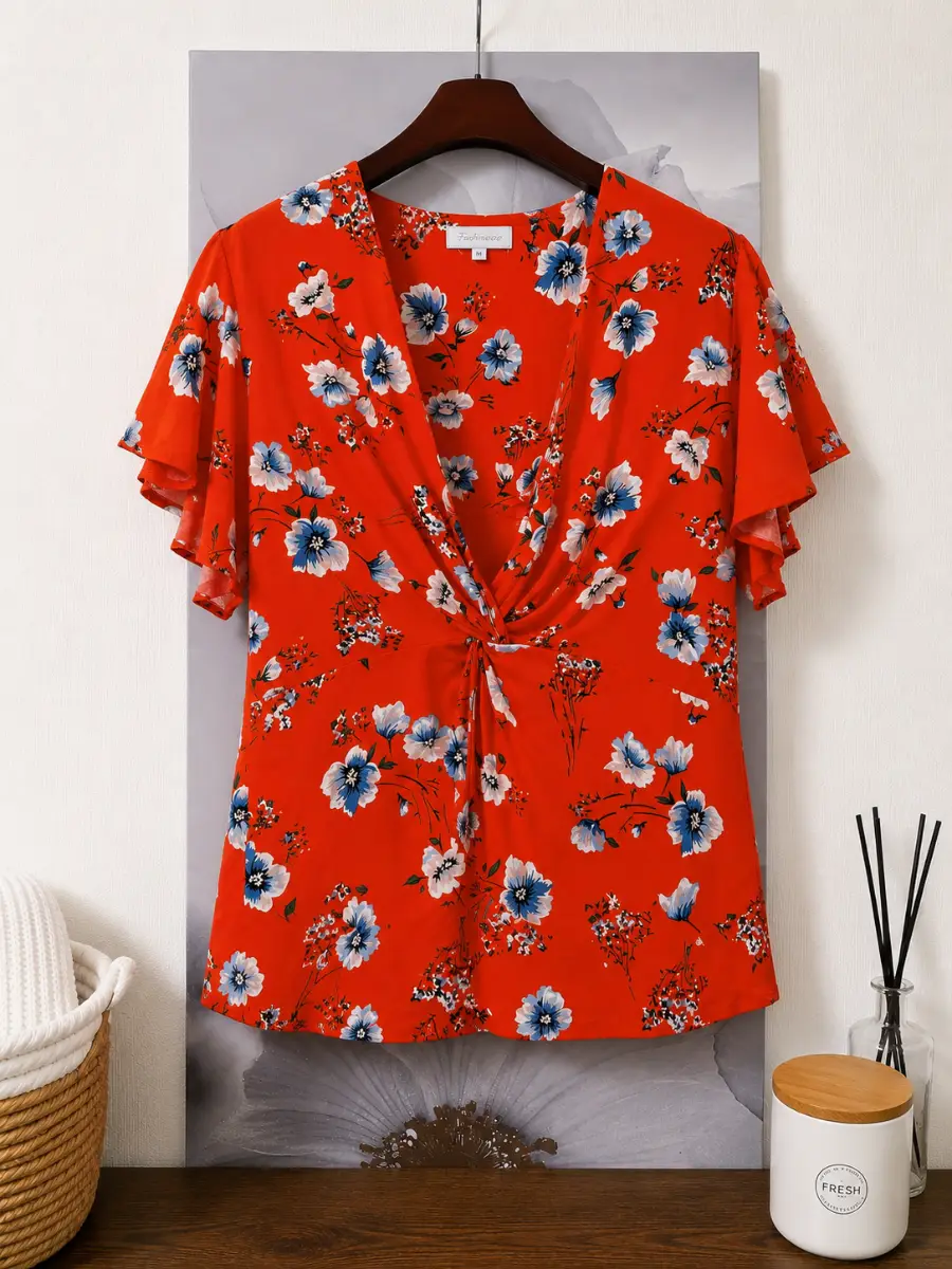 Red Herring Floral Wrap Front Blouse | Size 14 | Excellent Condition
