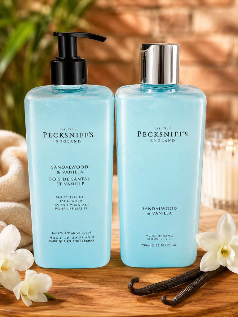 Pecksniff's bodywash and handwash set sandalwood and vanilla
