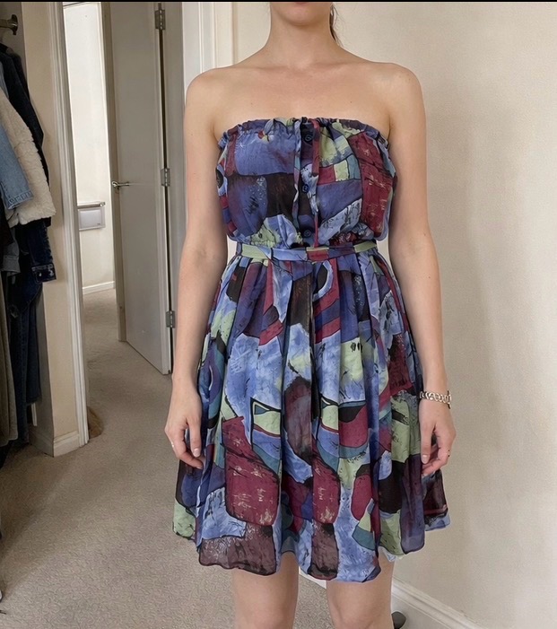 Retro Rehab True Vintage 90s Abstract Print Bandeau Dress - Size 8-10