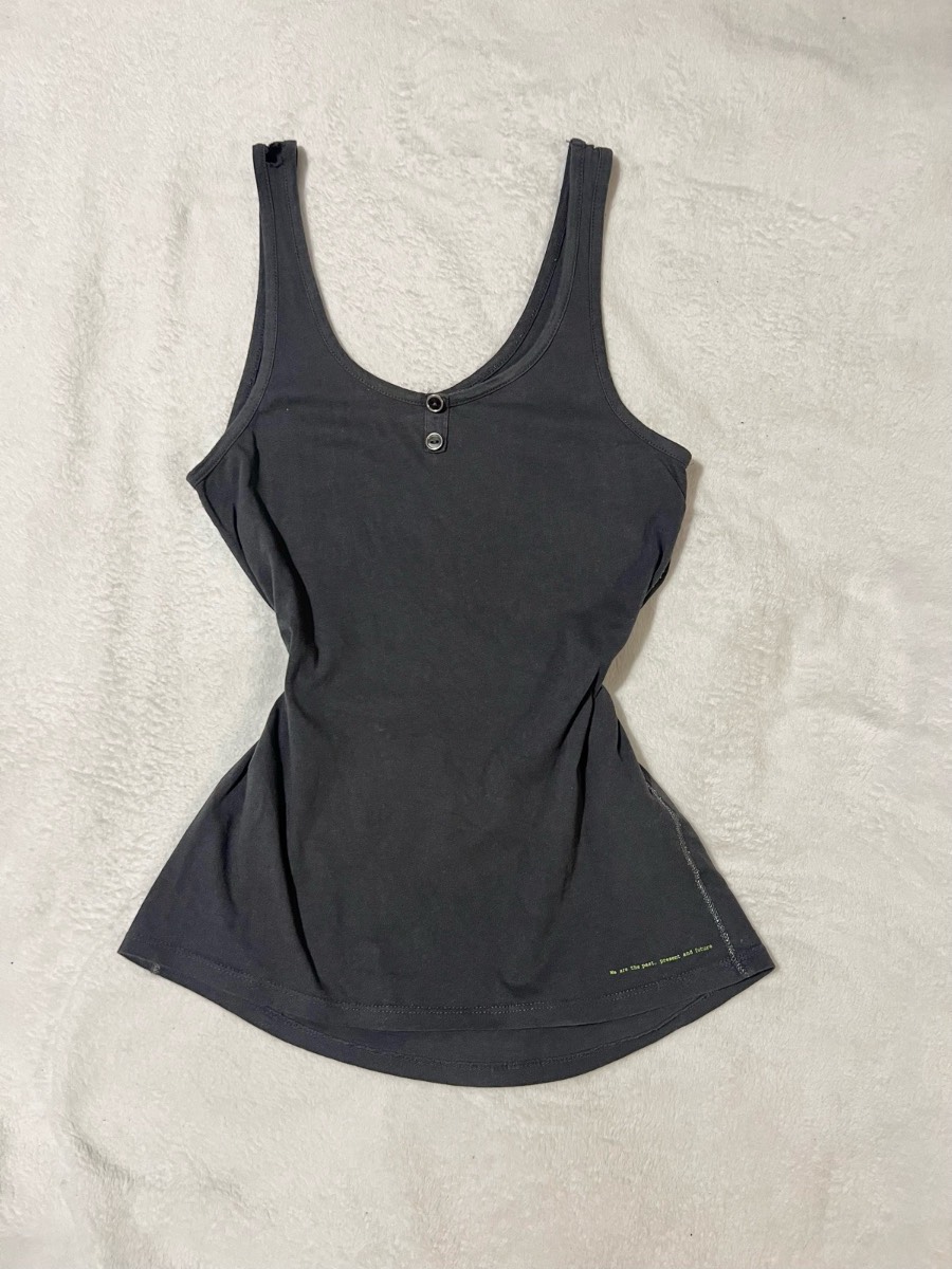 Vintage Y2K River Island Grey Henley Cami Tank Top - Indie Sleaze Grunge
