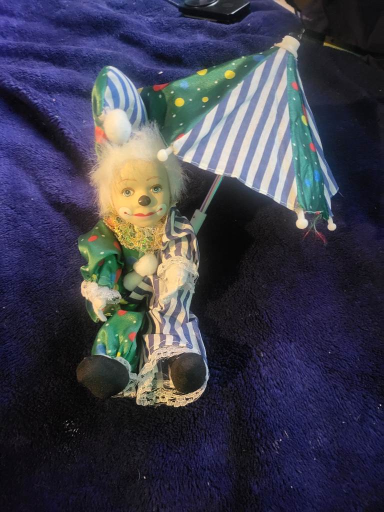Vintage Clown Doll With Umbrella – Collectible Decor