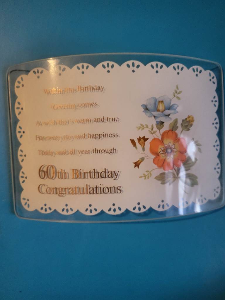60th birthday glass plaque nwt