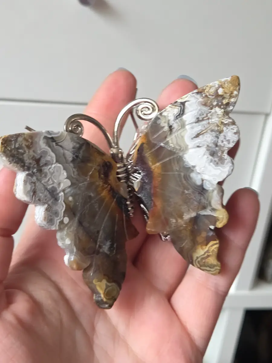 Mexican crazy agate crystal butterfly carving