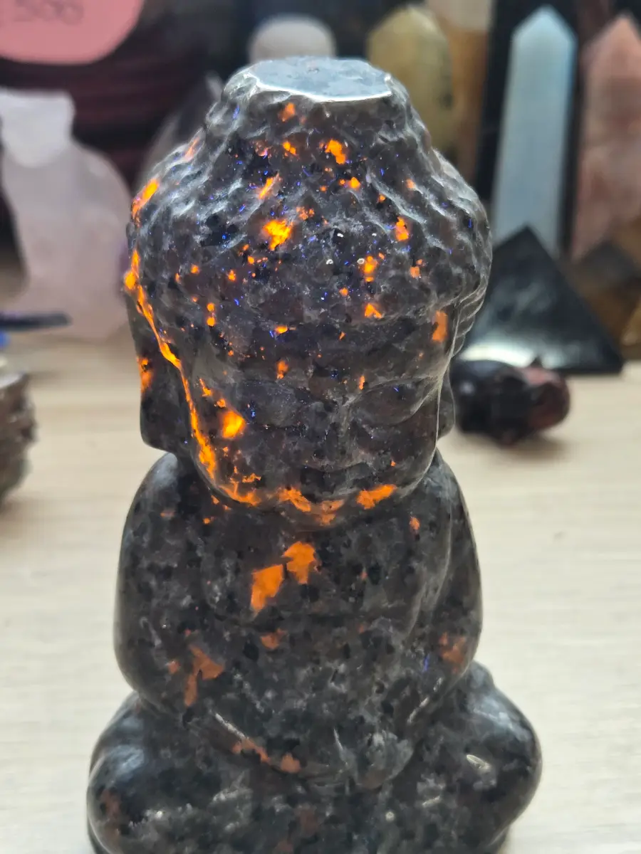 Yooperlite crystal Buddha carving