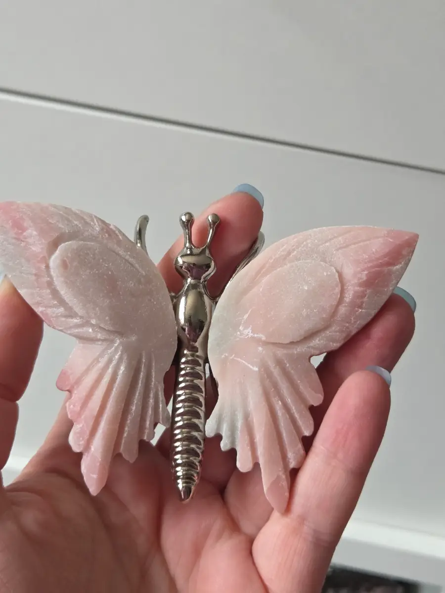 Pink opal crystal butterfly carving