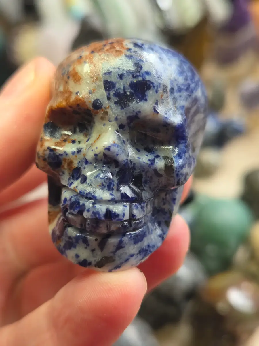 Sodalite crystal skull carving