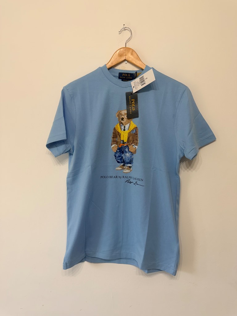Men’s Ralph Lauren Polo Bear Teddy T-Shirt Custom Slim Fit Blue, Size UK Small