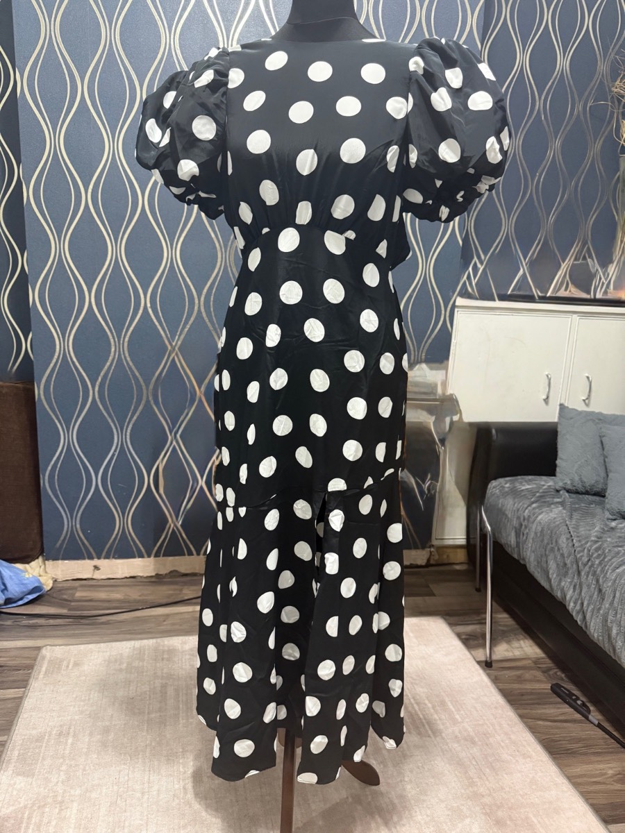 Miss Selfridge extreme volume sleeve midaxi dress in mono spot